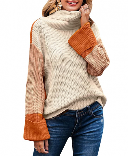 BerryGo Casual Color Block Turtleneck