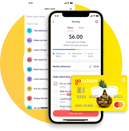 Image of GoHenry opened up on a phone with a credit card nearby