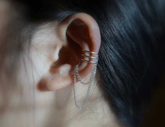 Silver metal ear cuff with chain