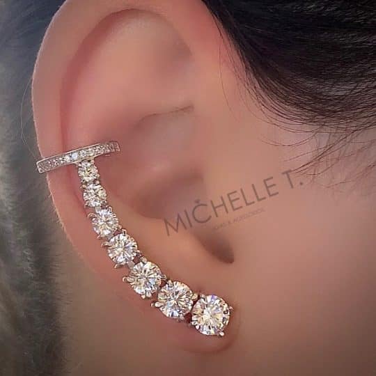 Diamond ear cuff with studs going down the ear