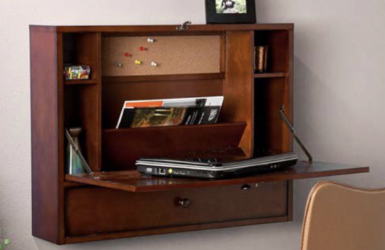 Brown Mahogany Wall-Mount Laptop Desk
