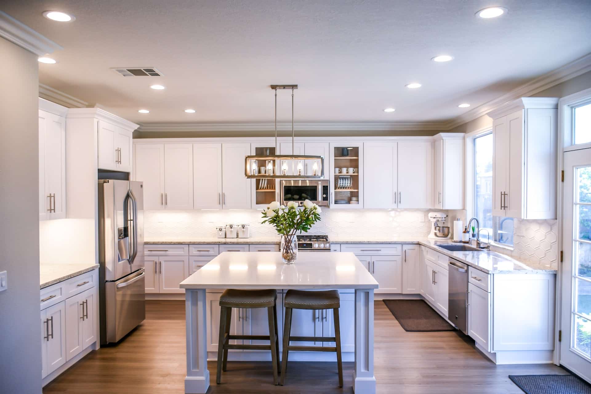 Clean white cabinets and counters kitchen